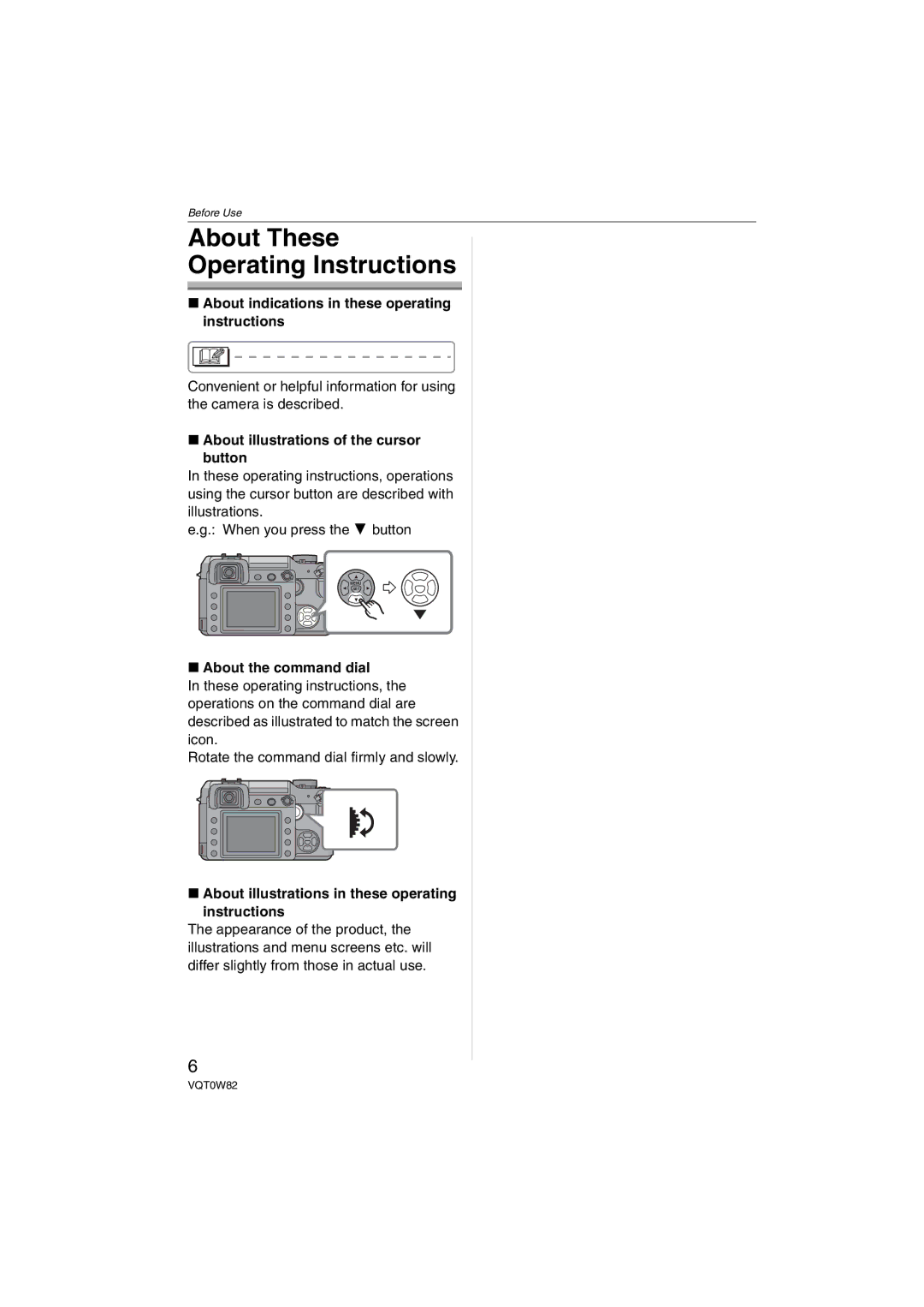 Panasonic DMC-L1K, VQT0W82 About These Operating Instructions, About indications in these operating instructions 