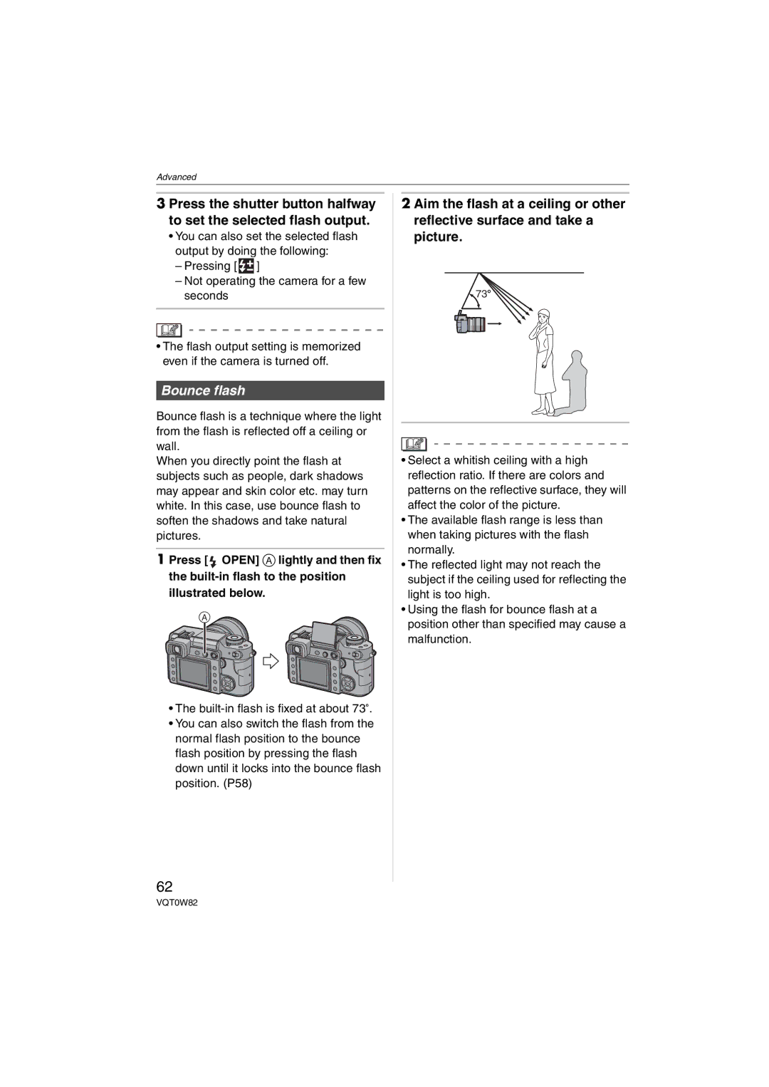 Panasonic DMC-L1K, VQT0W82 operating instructions Bounce flash 