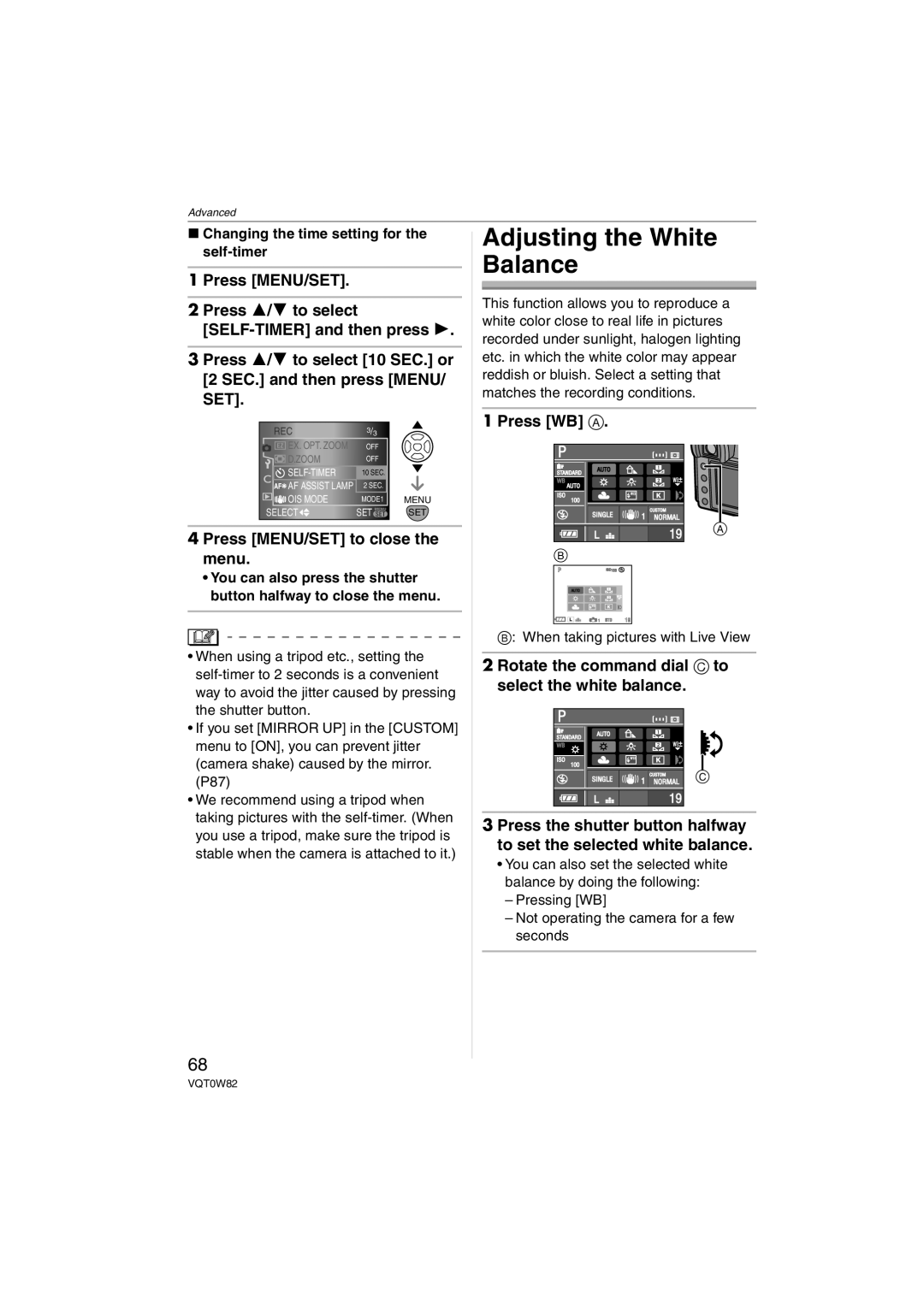 Panasonic DMC-L1K, VQT0W82 Adjusting the White Balance, Press WB a, Rotate the command dial C to select the white balance 