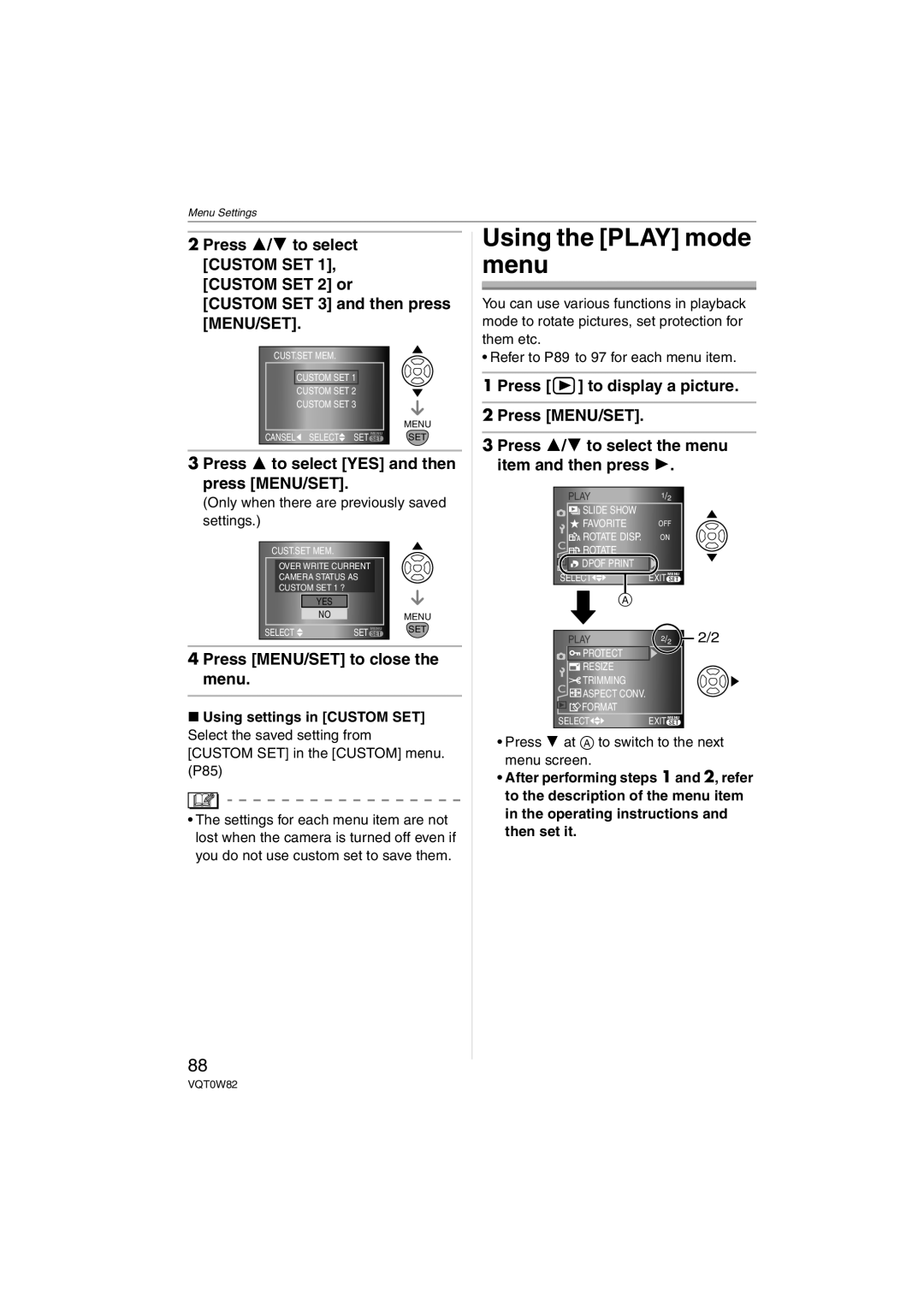 Panasonic DMC-L1K, VQT0W82 operating instructions Using the Play mode menu, Only when there are previously saved settings 