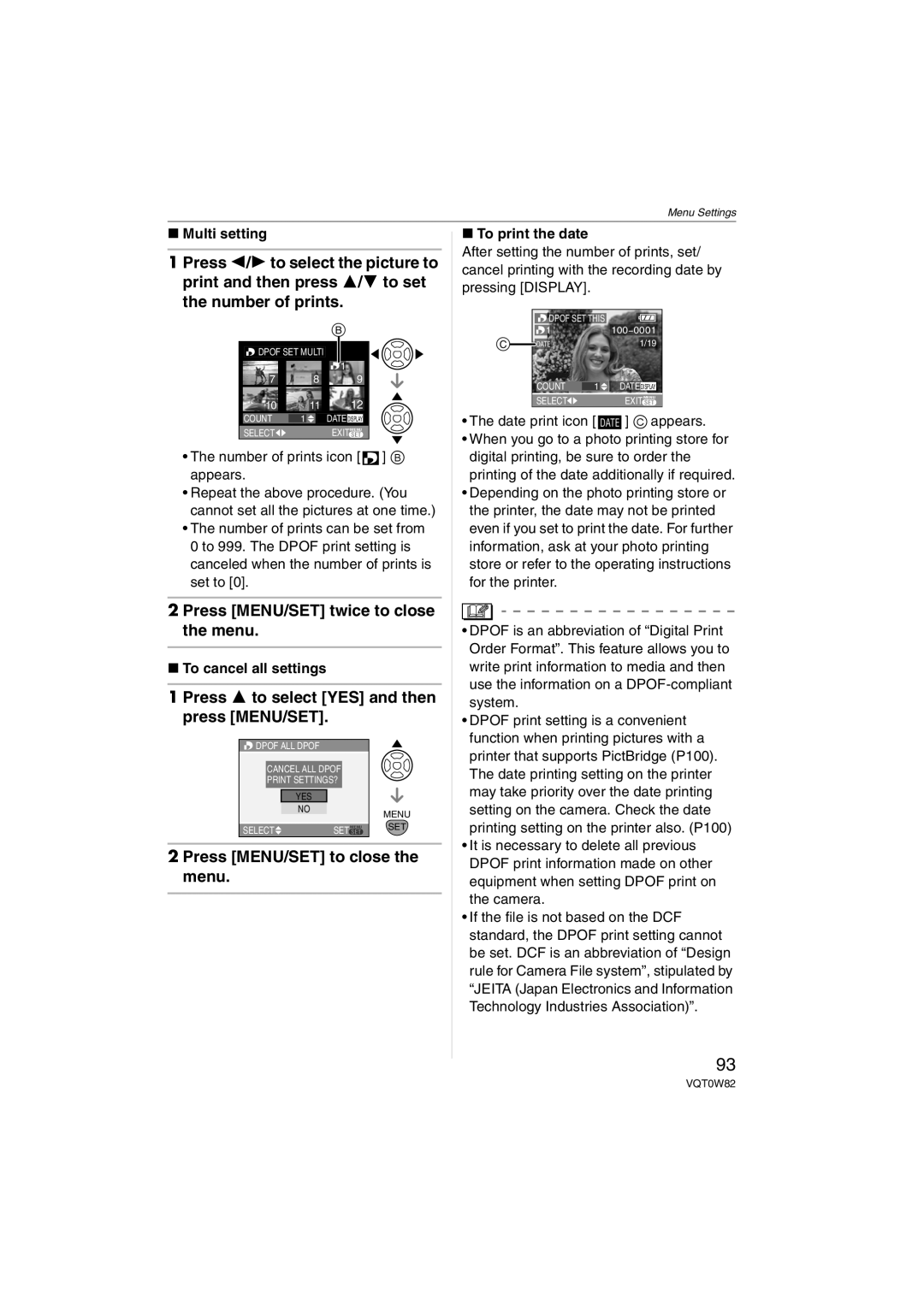 Panasonic VQT0W82, DMC-L1K Multi setting, Number of prints icon B appears, To cancel all settings, To print the date 