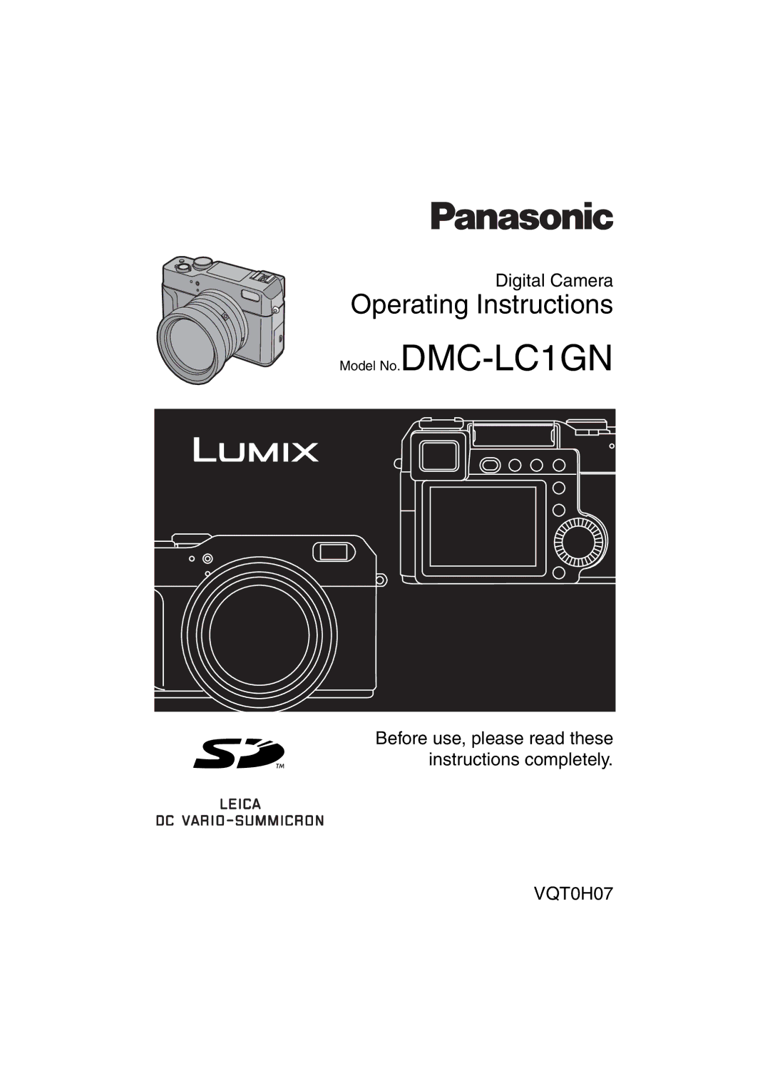 Panasonic DMC-LC1GN operating instructions Operating Instructions 