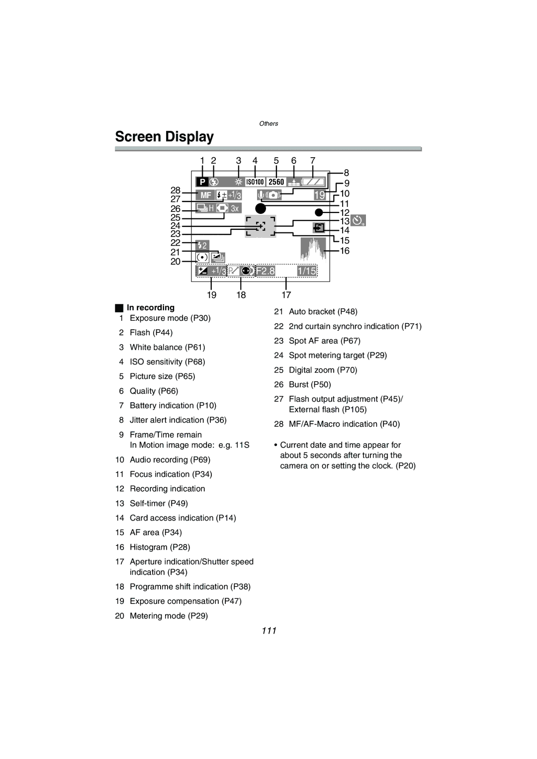 Panasonic DMC-LC1GN operating instructions Screen Display, 111, Recording 