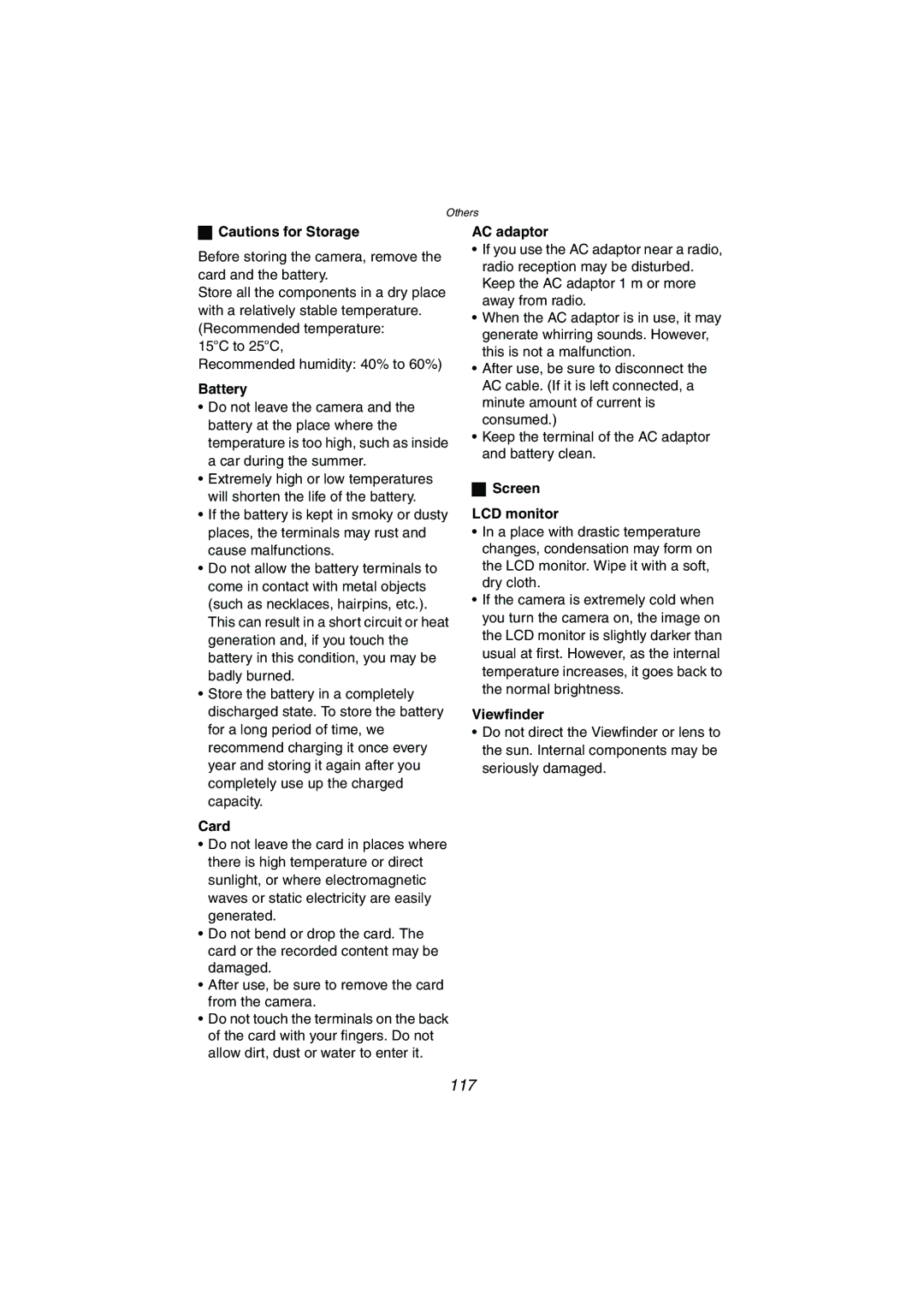 Panasonic DMC-LC1GN operating instructions 117, Battery, AC adaptor, Screen LCD monitor, Viewfinder 