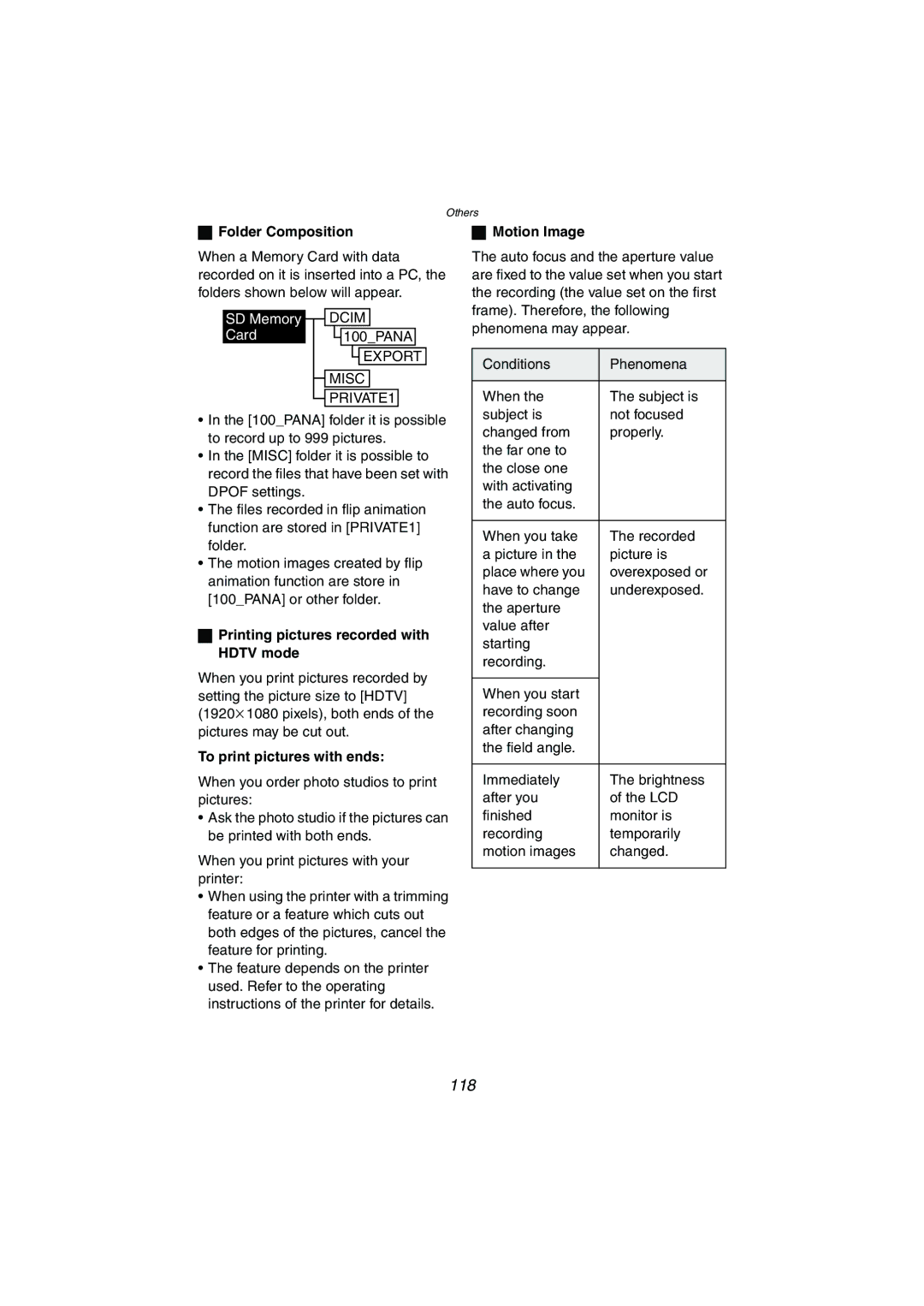 Panasonic DMC-LC1GN 118, Folder Composition, Printing pictures recorded with Hdtv mode, To print pictures with ends 