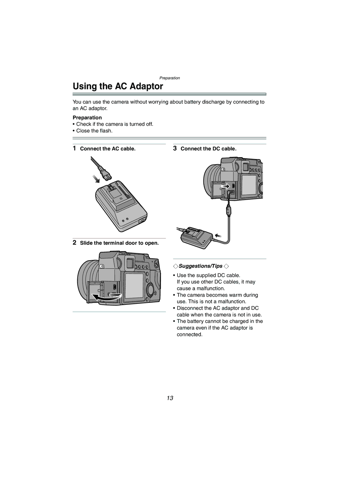 Panasonic DMC-LC1GN operating instructions Using the AC Adaptor 