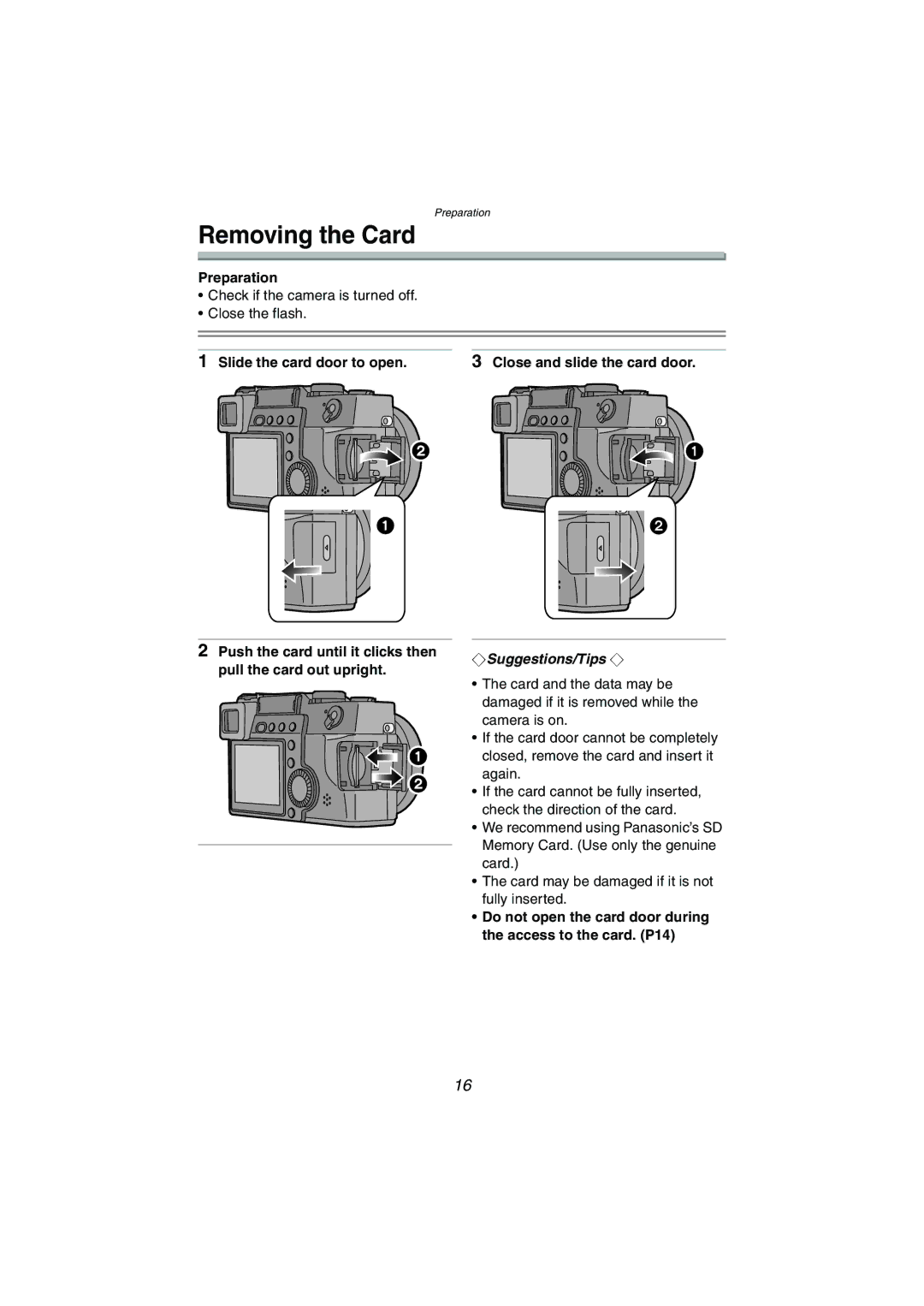 Panasonic DMC-LC1GN operating instructions Removing the Card 