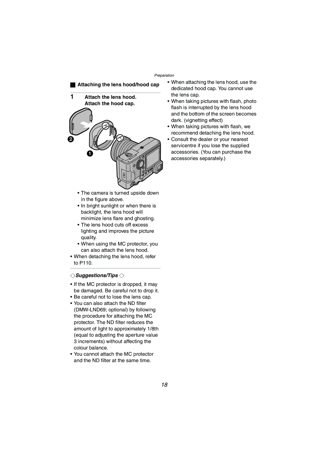 Panasonic DMC-LC1GN operating instructions When detaching the lens hood, refer to P110 