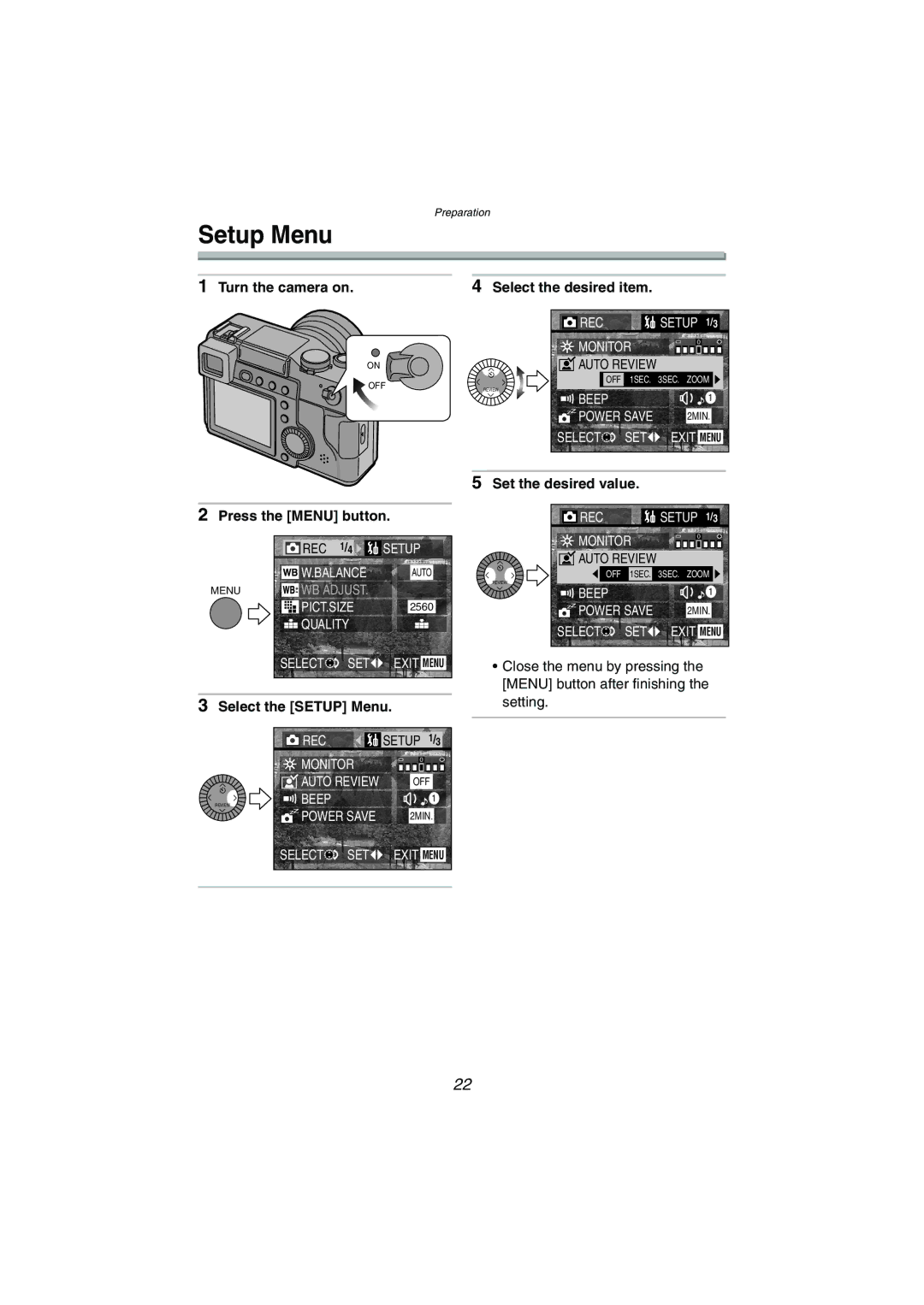 Panasonic DMC-LC1GN operating instructions Setup Menu 