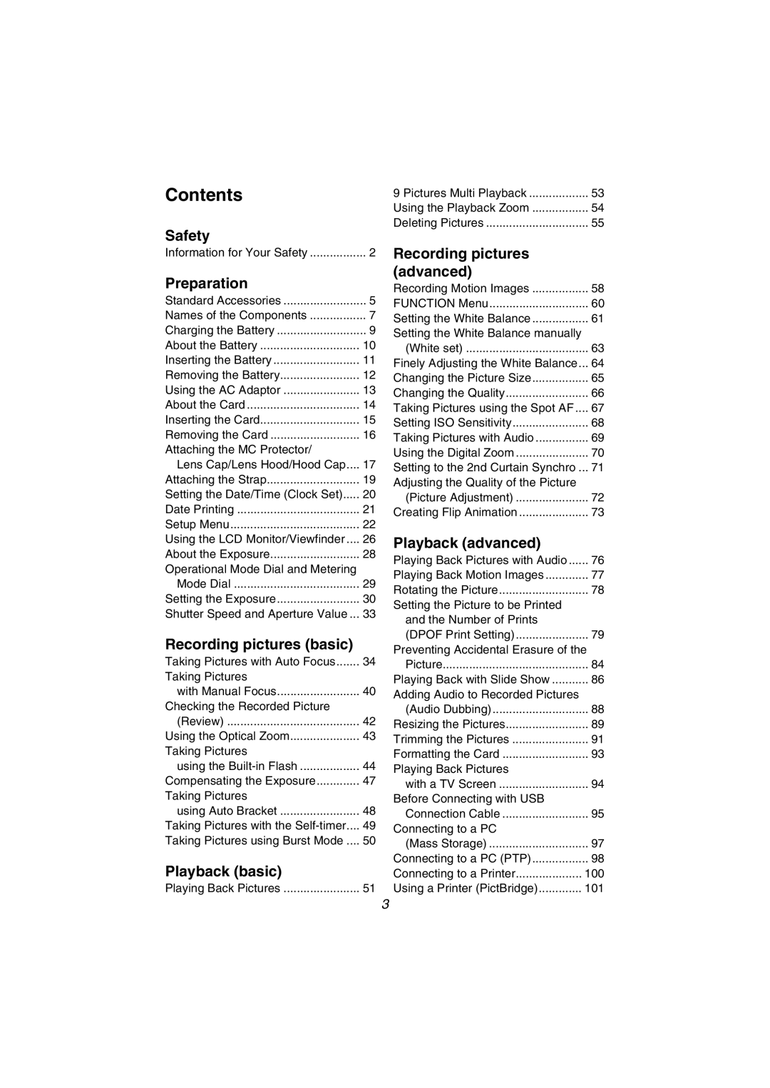 Panasonic DMC-LC1GN operating instructions Contents 