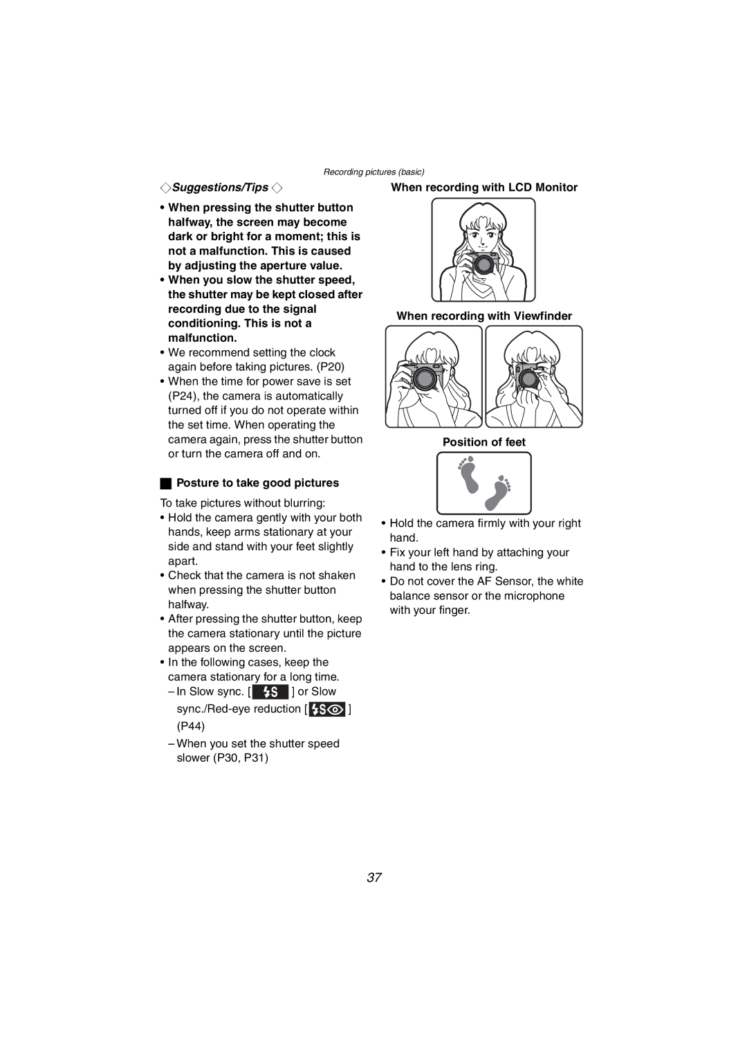 Panasonic DMC-LC1GN operating instructions Posture to take good pictures 