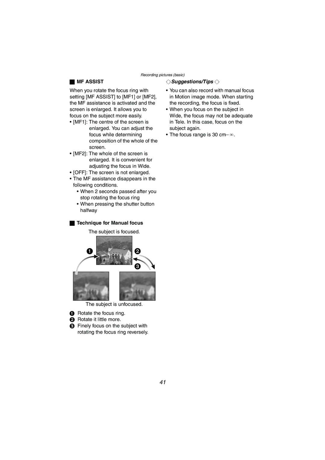 Panasonic DMC-LC1GN operating instructions MF Assist, Technique for Manual focus The subject is focused 