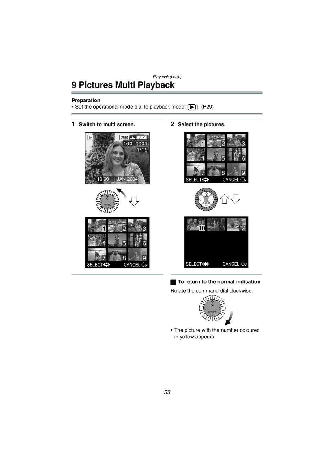 Panasonic DMC-LC1GN operating instructions Pictures Multi Playback, Switch to multi screen Select the pictures 