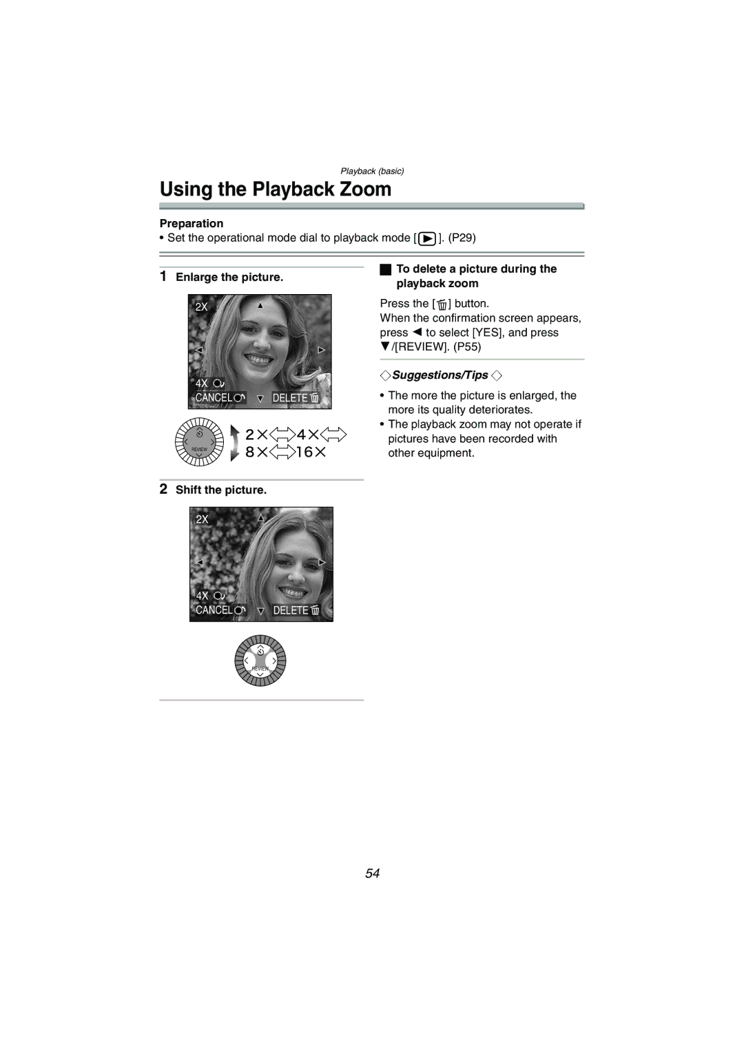 Panasonic DMC-LC1GN Using the Playback Zoom, Enlarge the picture, To delete a picture during the playback zoom 