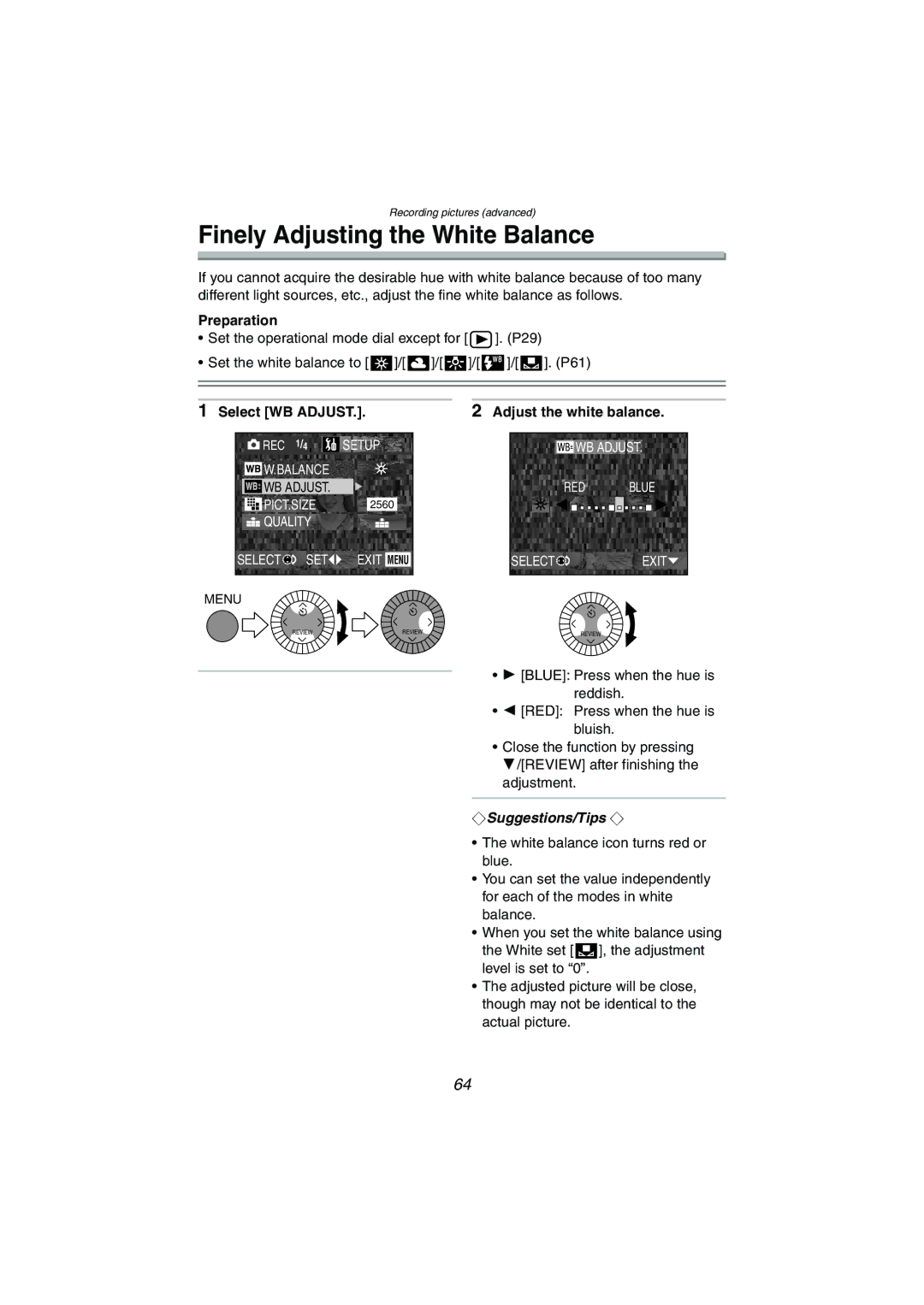 Panasonic DMC-LC1GN operating instructions Finely Adjusting the White Balance, Select WB Adjust 