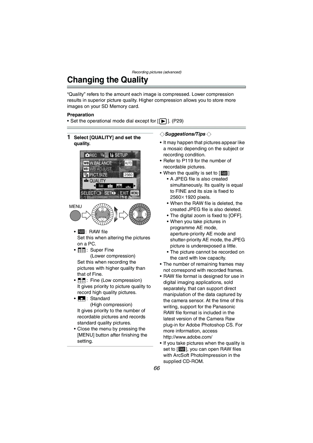 Panasonic DMC-LC1GN operating instructions Changing the Quality, Select Quality and set 