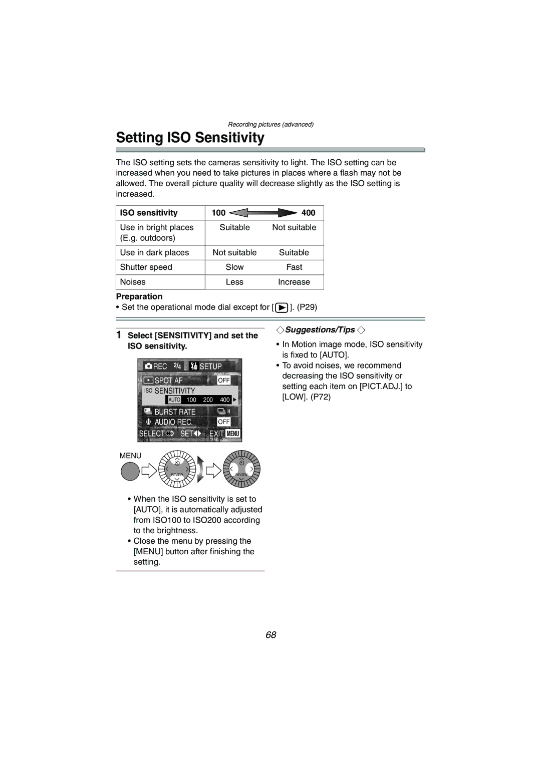 Panasonic DMC-LC1GN operating instructions Setting ISO Sensitivity, ISO sensitivity 100 400, Select Sensitivity and set 