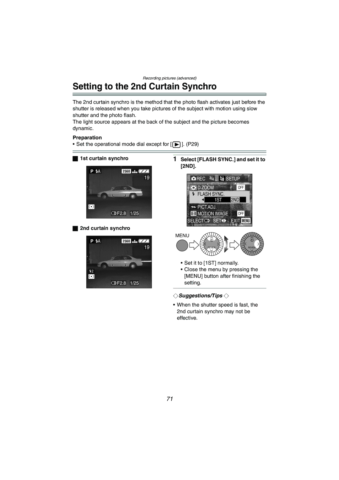 Panasonic DMC-LC1GN Setting to the 2nd Curtain Synchro, 1st curtain synchro, 2ND, 2nd curtain synchro 