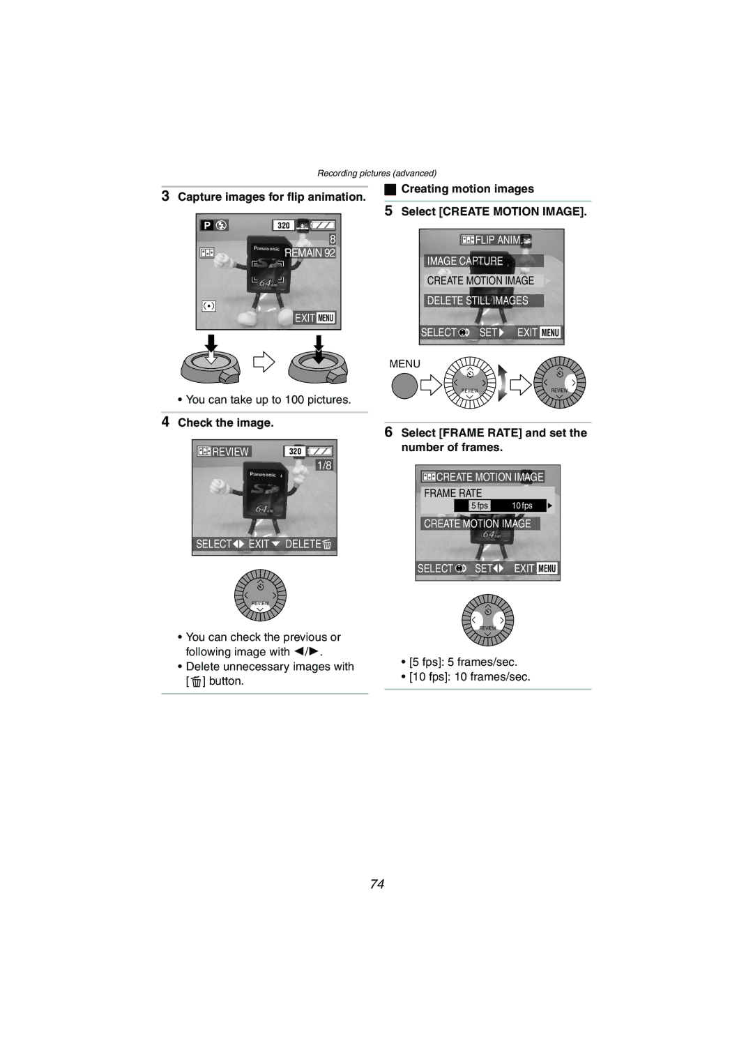 Panasonic DMC-LC1GN Capture images for flip animation, Check the image, Creating motion images Select Create Motion Image 