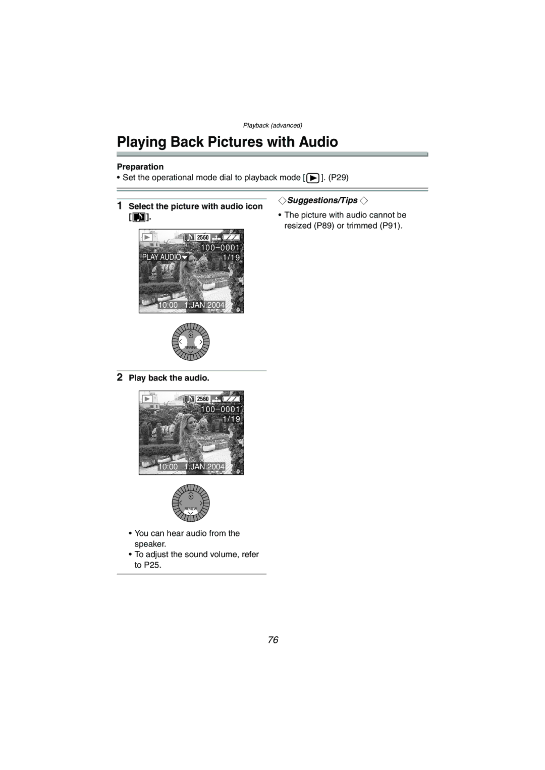 Panasonic DMC-LC1GN operating instructions Playing Back Pictures with Audio, Play back the audio 