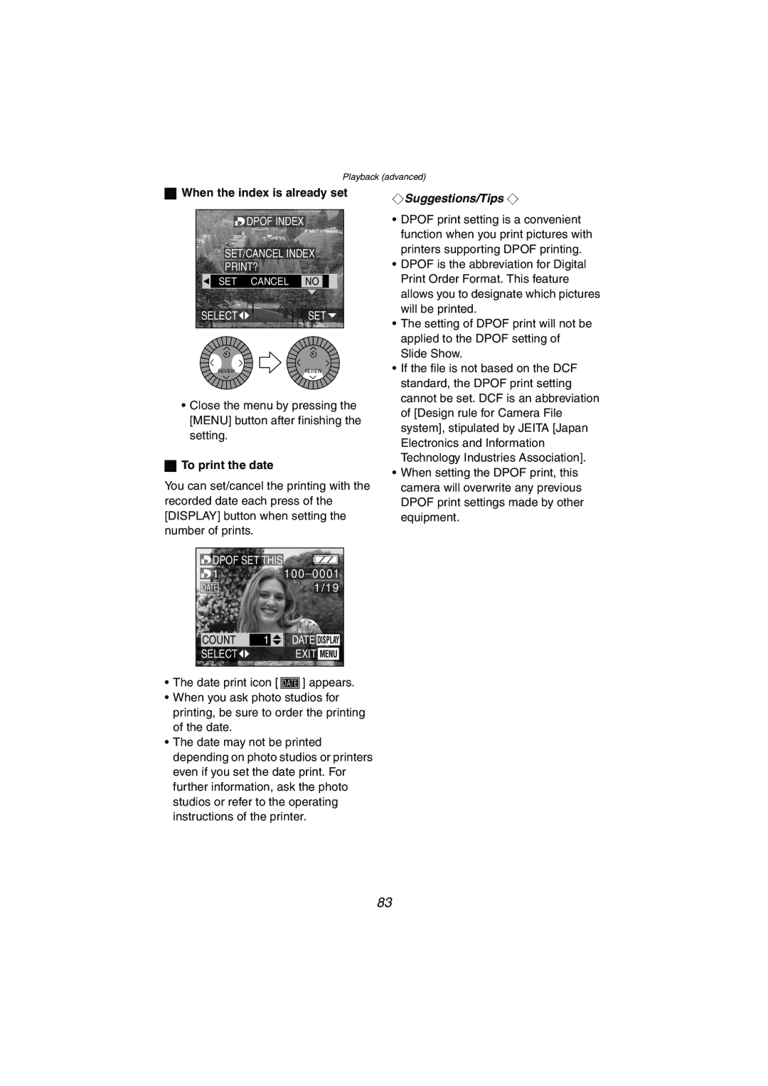 Panasonic DMC-LC1GN operating instructions When the index is already set, To print the date 