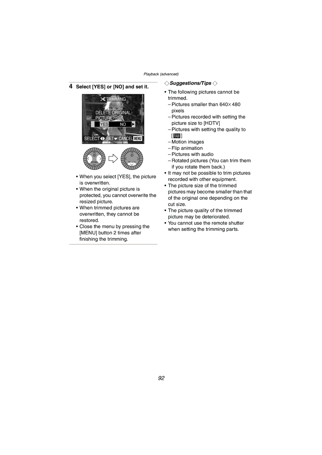 Panasonic DMC-LC1GN operating instructions Trimming Delete Original PICTURE? 