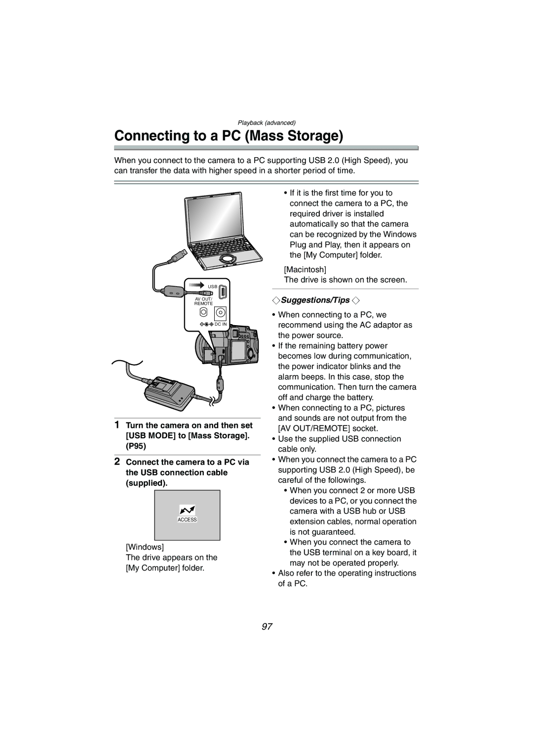 Panasonic DMC-LC1GN operating instructions Connecting to a PC Mass Storage, Windows Drive appears on the My Computer folder 