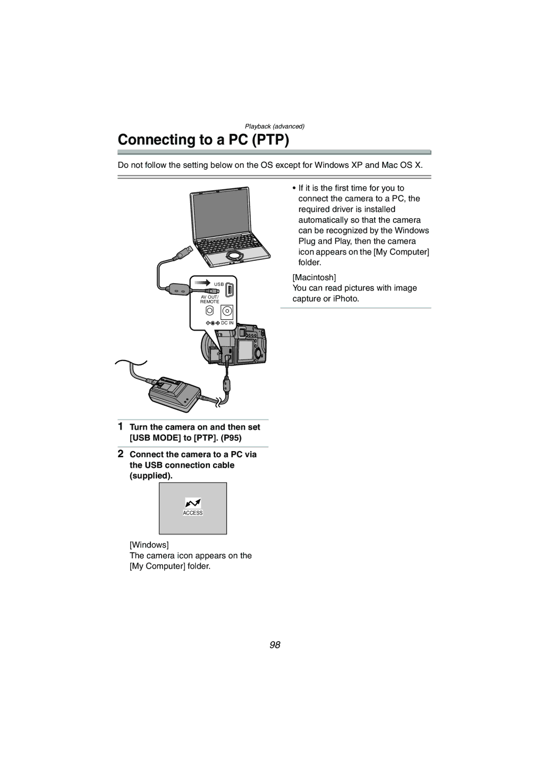 Panasonic DMC-LC1GN operating instructions Connecting to a PC PTP 