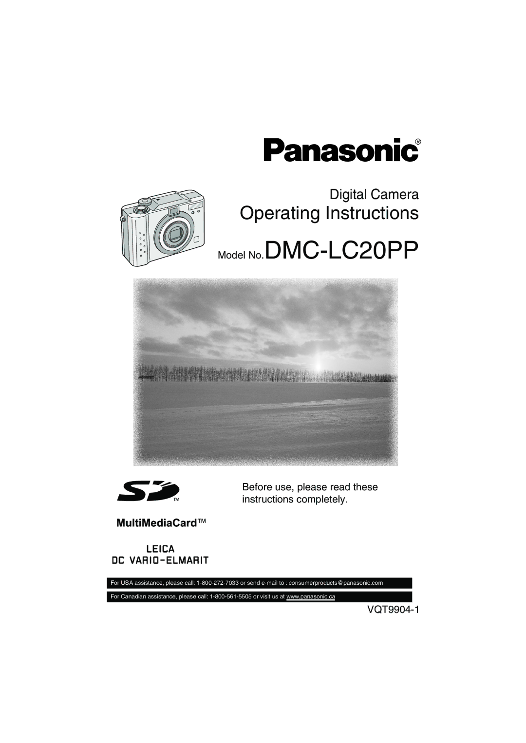 Panasonic DMC-LC20PP operating instructions Before use, please read these instructions completely, VQT9904-1 