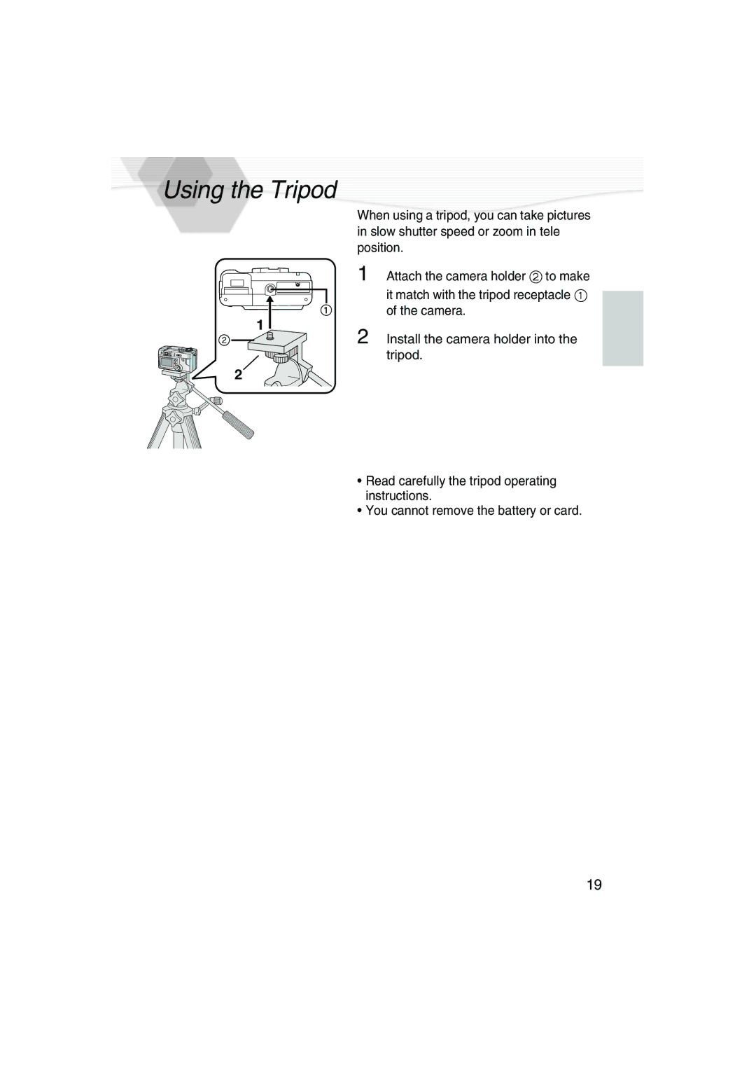 Panasonic DMC-LC20PP operating instructions Using the Tripod 