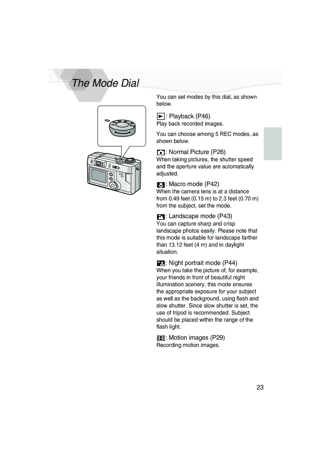 Panasonic DMC-LC20PP operating instructions Mode Dial 