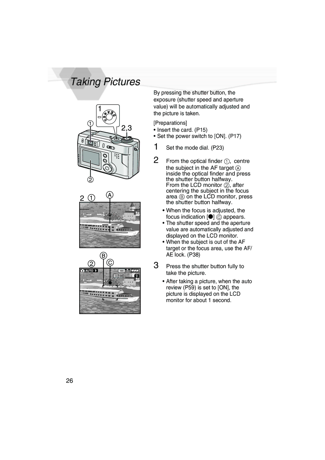 Panasonic DMC-LC20PP operating instructions Taking Pictures 