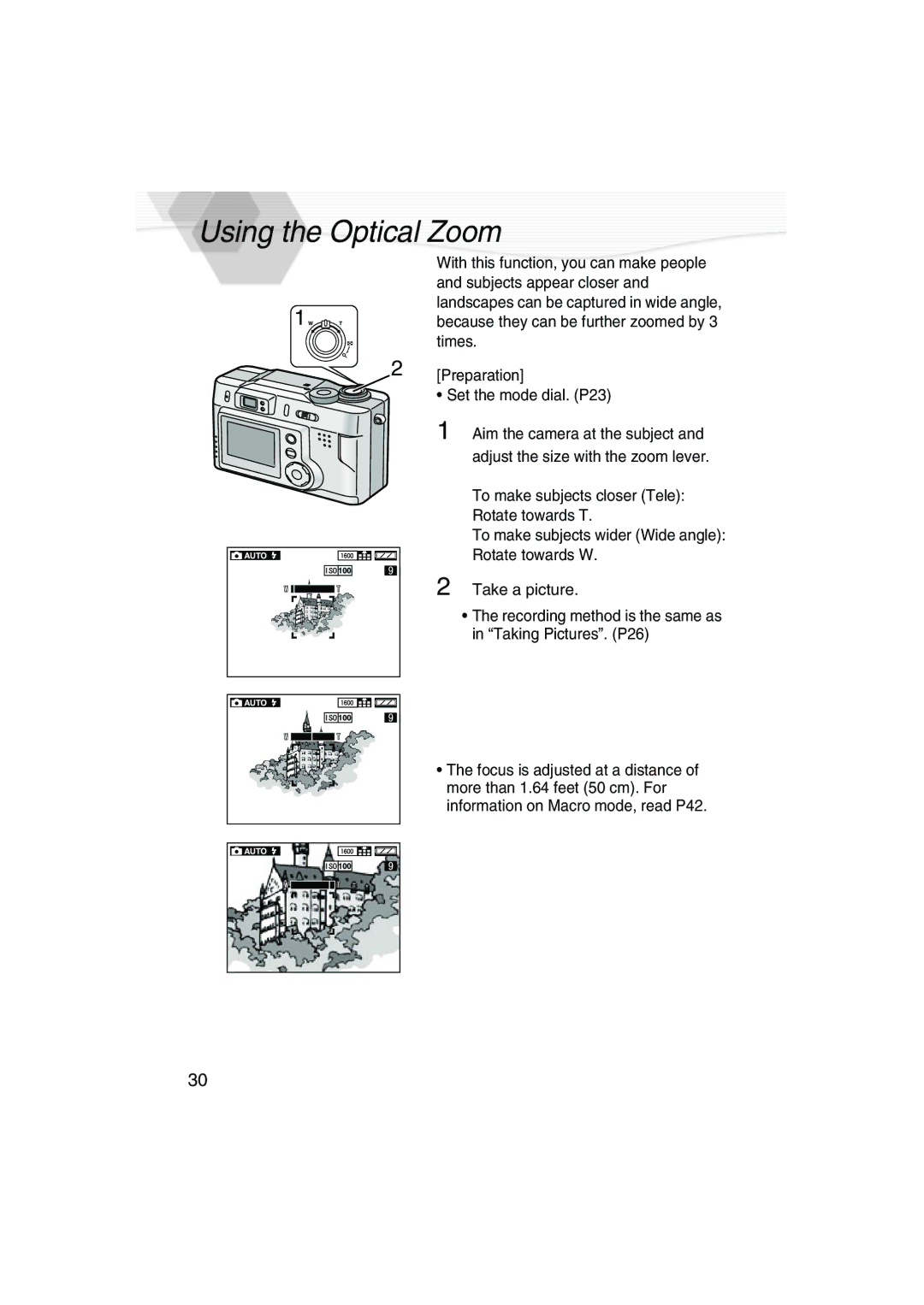 Panasonic DMC-LC20PP operating instructions Using the Optical Zoom, Subjects appear closer, Times, Preparation 