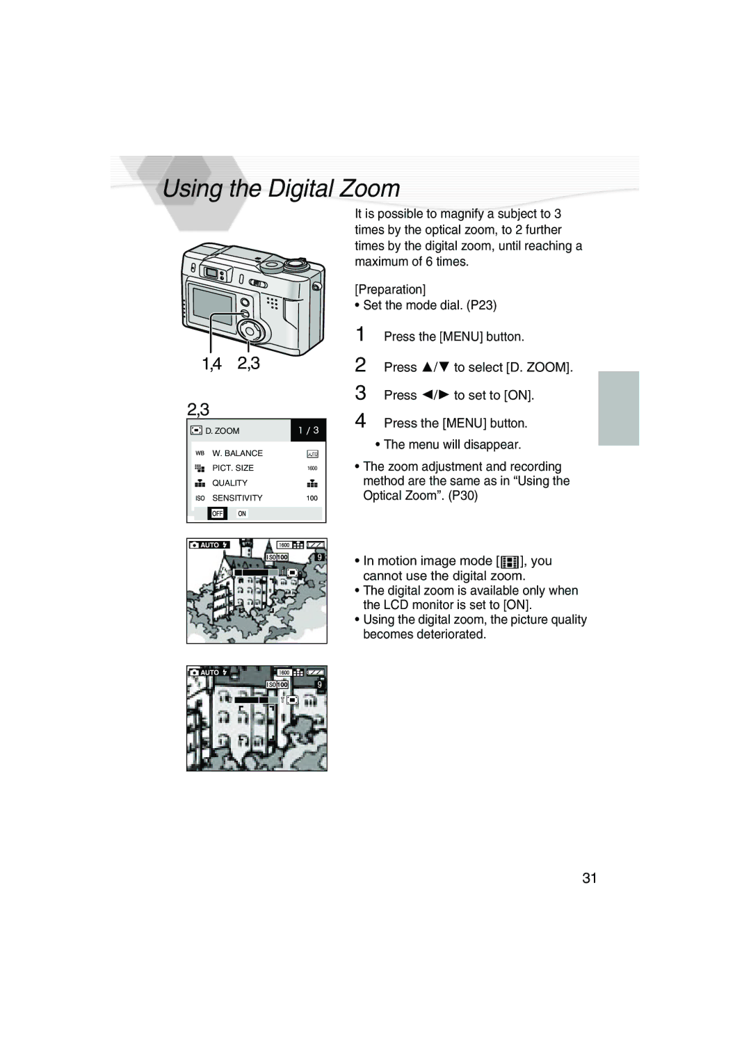 Panasonic DMC-LC20PP operating instructions Using the Digital Zoom, 2,3 