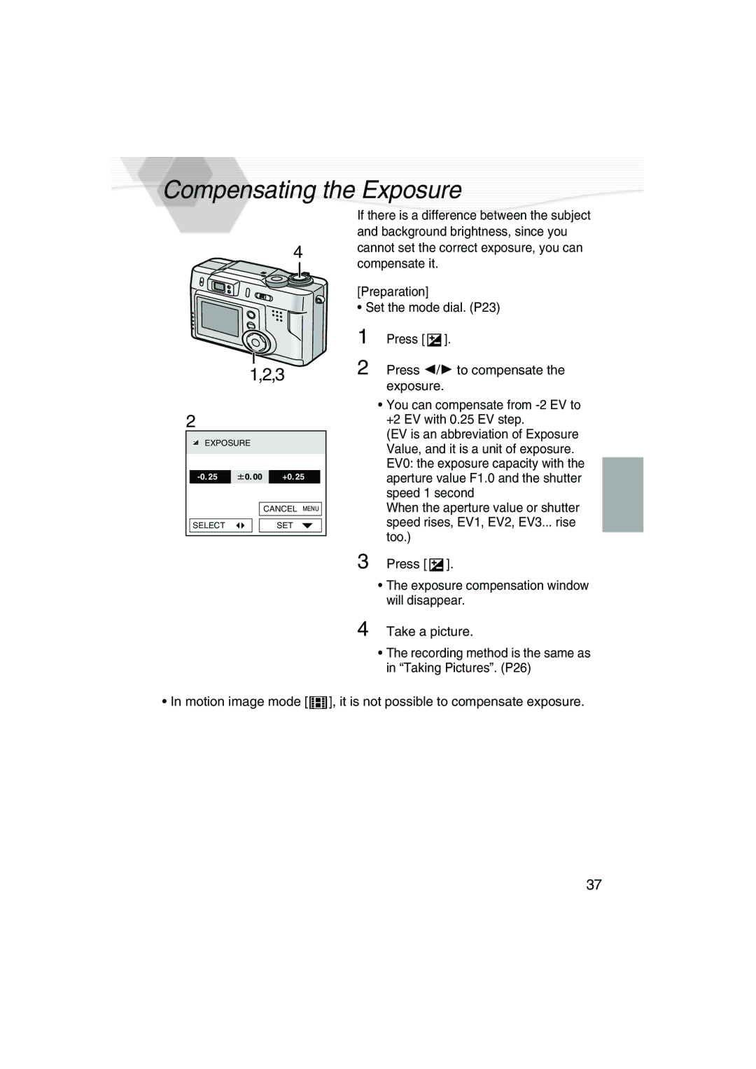 Panasonic DMC-LC20PP operating instructions Compensating the Exposure 