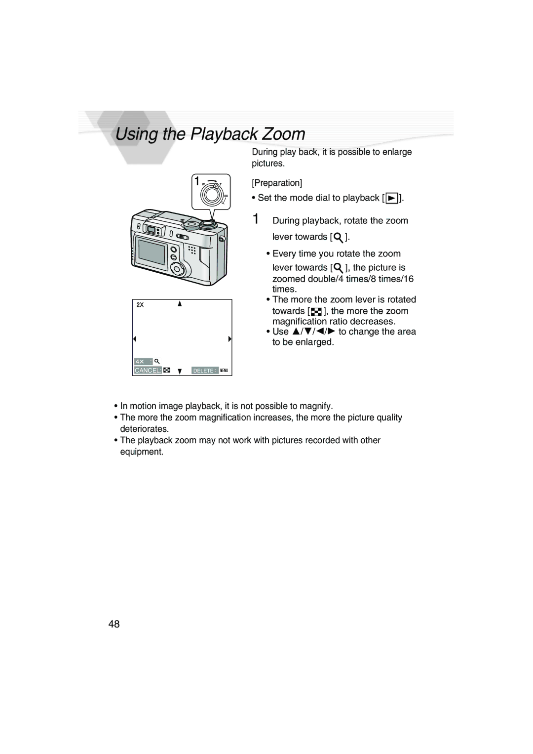 Panasonic DMC-LC20PP operating instructions Using the Playback Zoom 