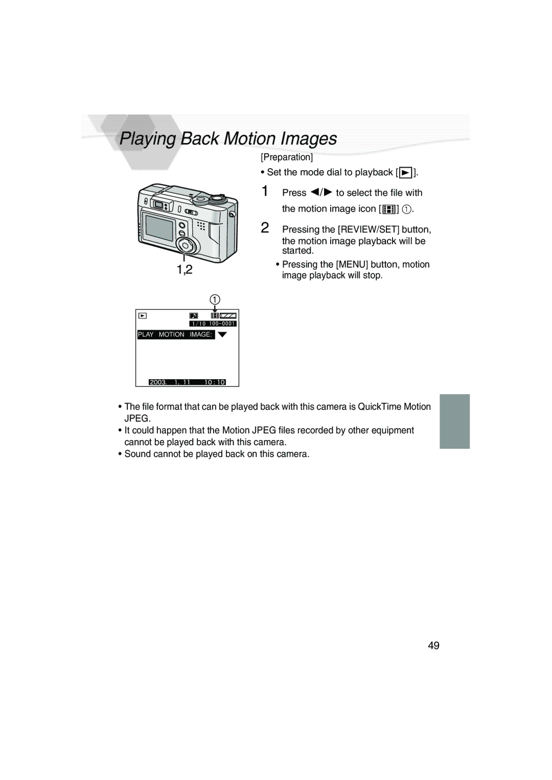 Panasonic DMC-LC20PP operating instructions Playing Back Motion Images 