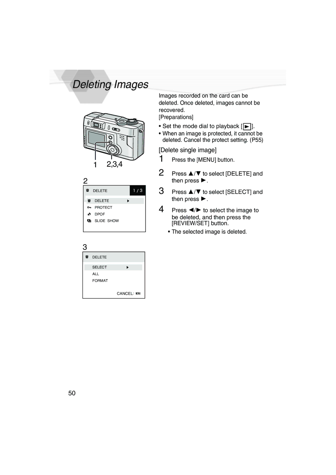 Panasonic DMC-LC20PP operating instructions Deleting Images, Delete single image 