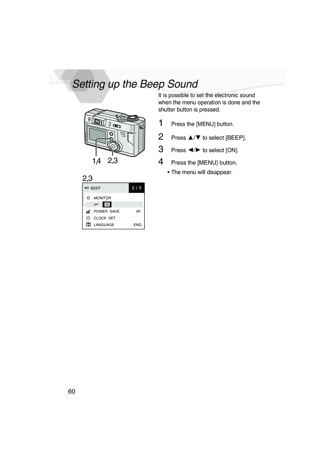 Panasonic DMC-LC20PP operating instructions Setting up the Beep Sound 