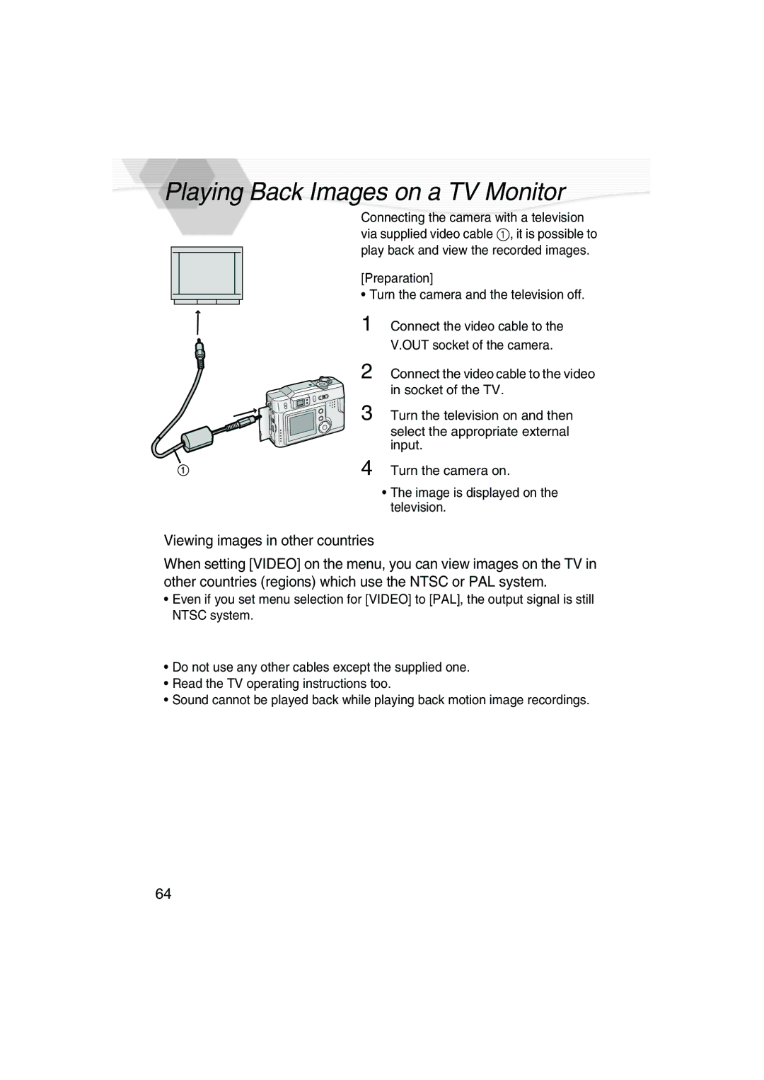 Panasonic DMC-LC20PP Playing Back Images on a TV Monitor, Preparation Turn the camera and the television off 