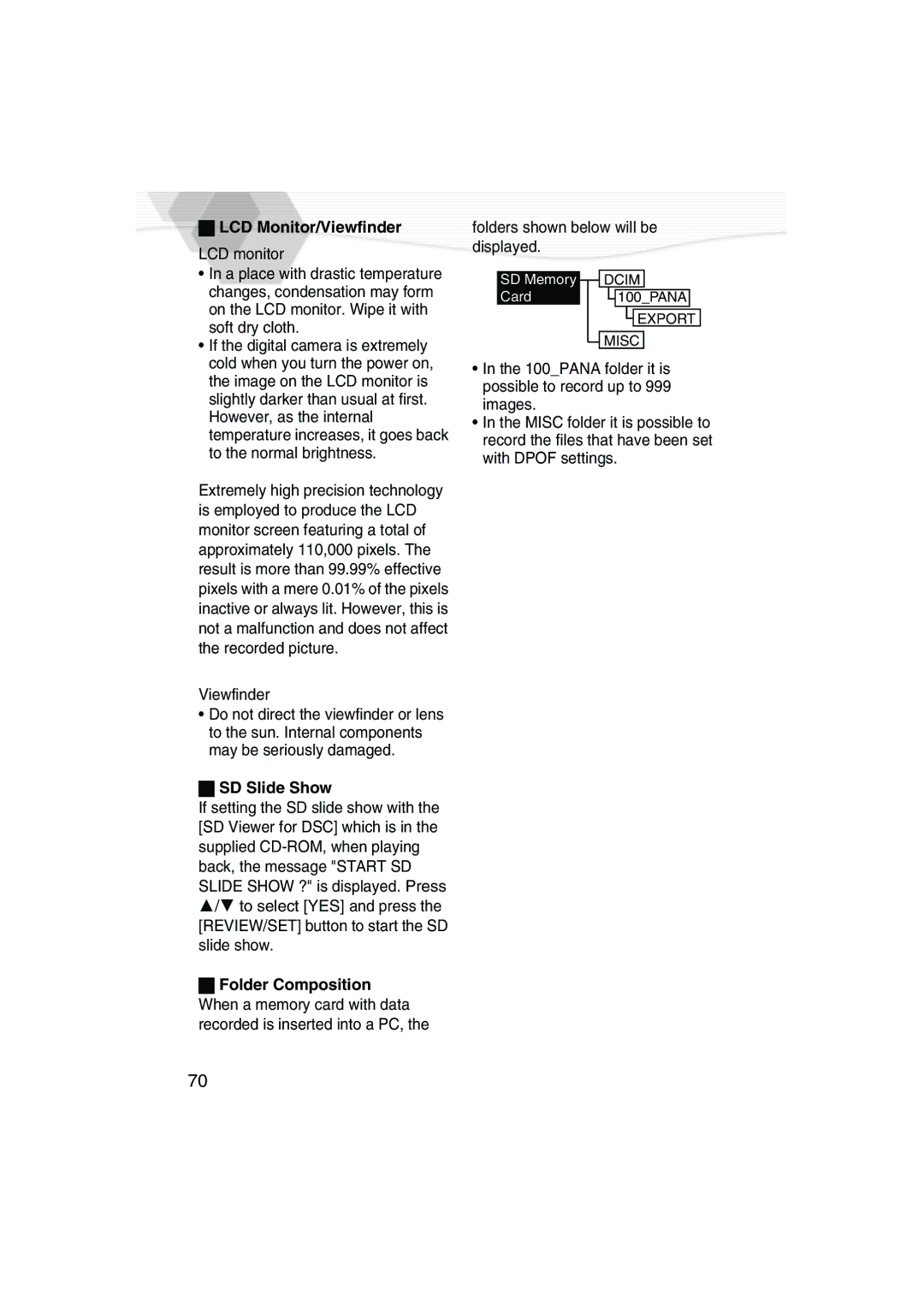 Panasonic DMC-LC20PP operating instructions LCD monitor, Viewfinder, Folders shown below will be displayed 