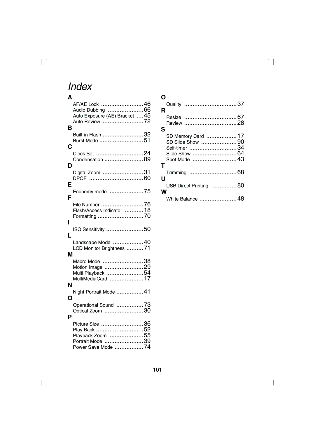 Panasonic DMC-LC33PP operating instructions Index, Dpof 