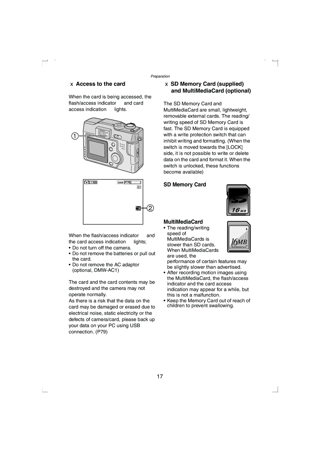 Panasonic DMC-LC33PP operating instructions SD Memory Card MultiMediaCard 