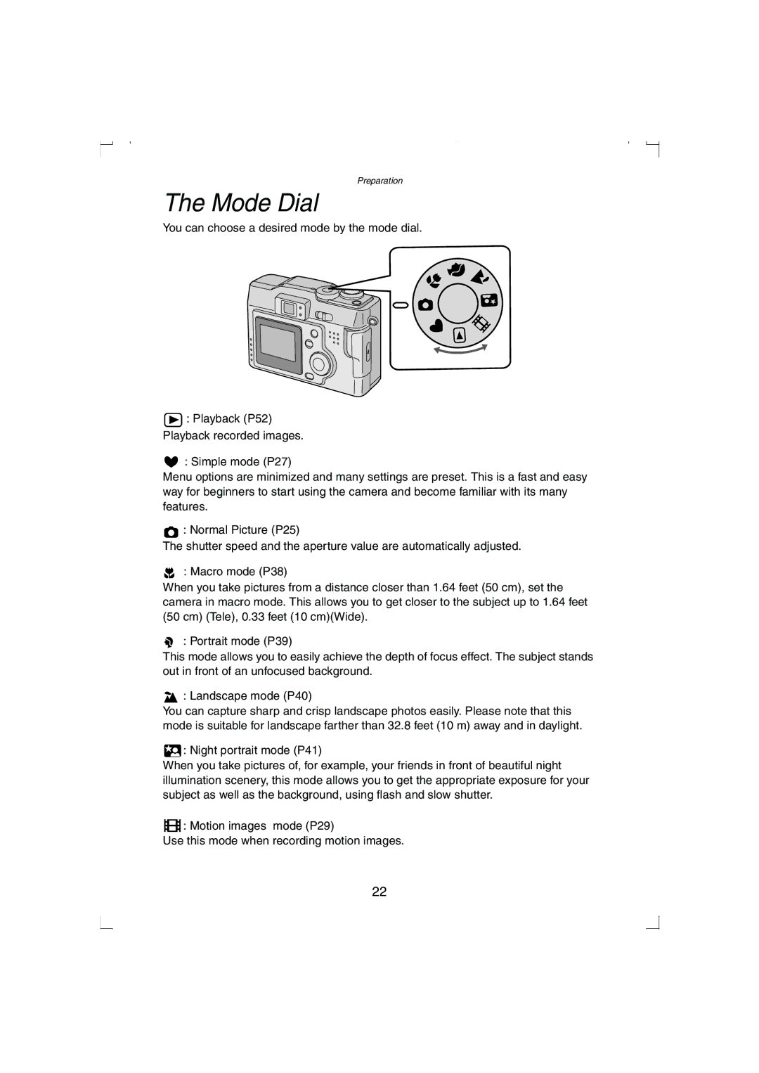 Panasonic DMC-LC33PP operating instructions Mode Dial 