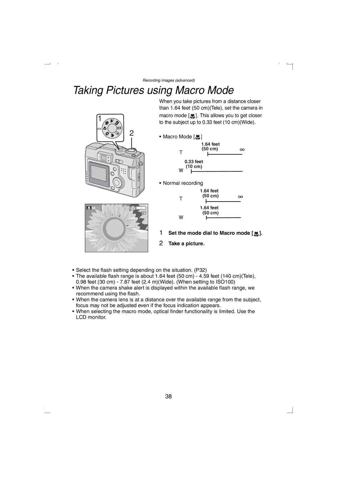 Panasonic DMC-LC33PP Taking Pictures using Macro Mode, Set the mode dial to Macro mode Take a picture 