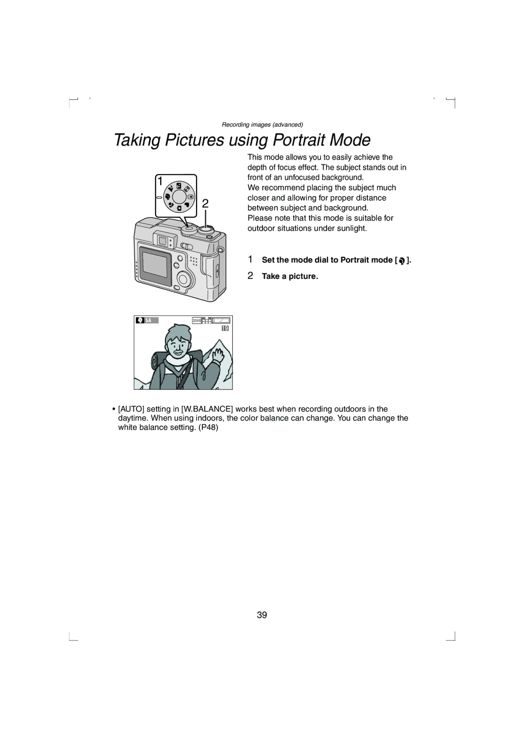 Panasonic DMC-LC33PP operating instructions Taking Pictures using Portrait Mode 