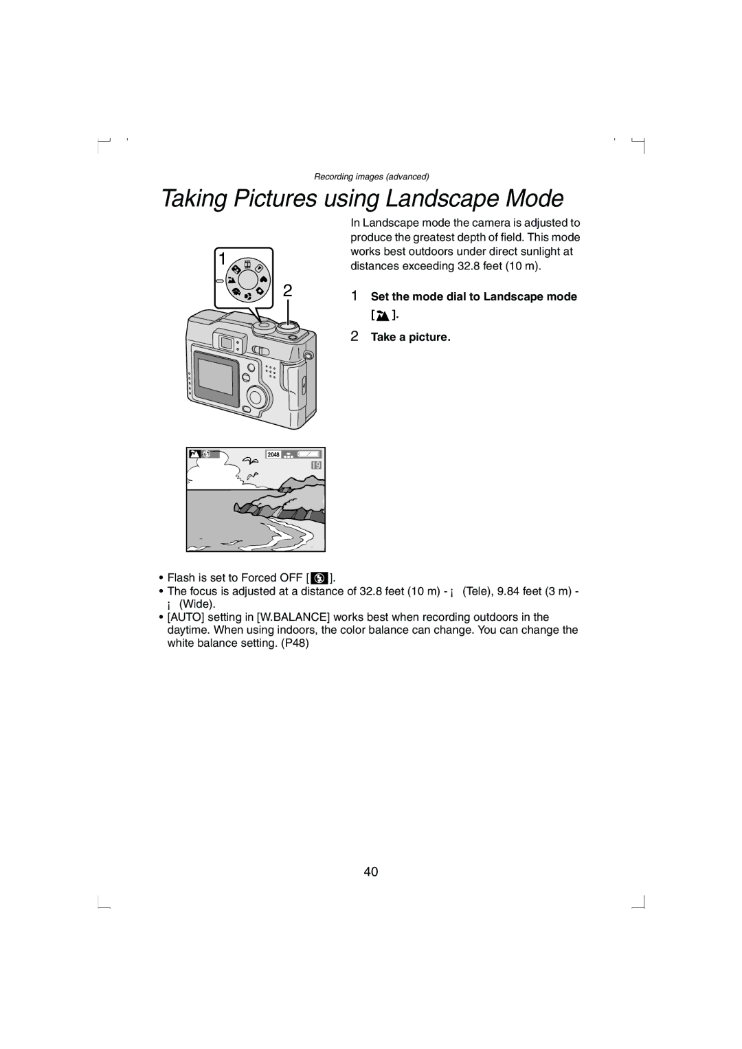 Panasonic DMC-LC33PP operating instructions Taking Pictures using Landscape Mode 