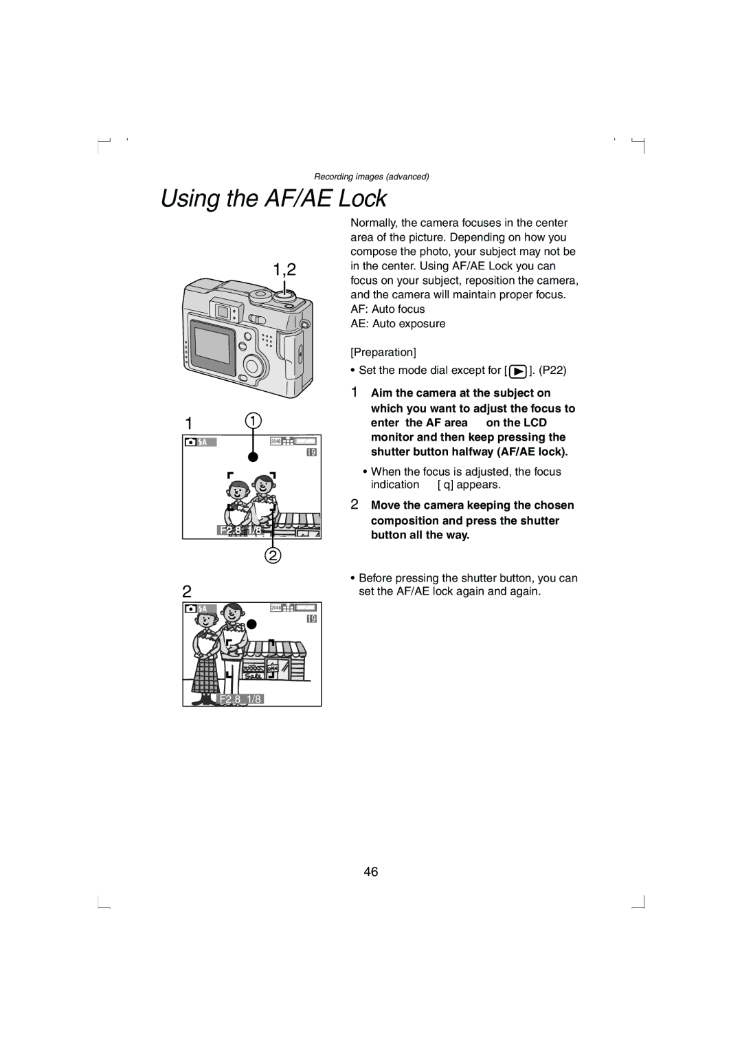 Panasonic DMC-LC33PP operating instructions Using the AF/AE Lock 