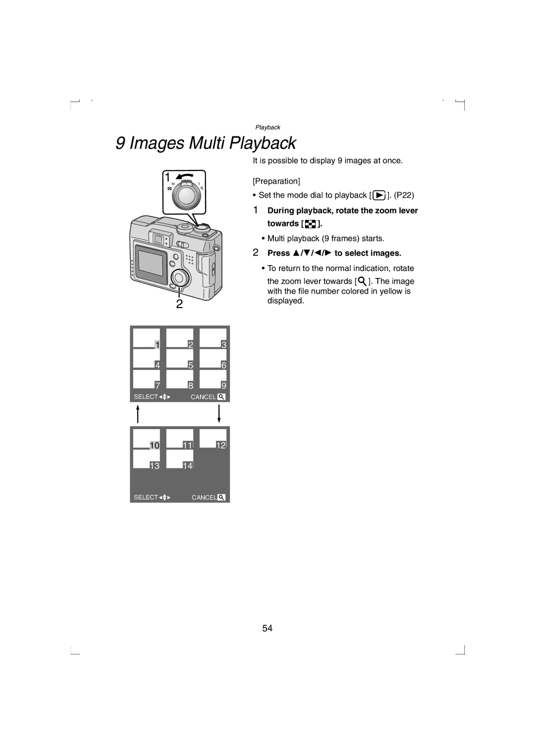 Panasonic DMC-LC33PP Images Multi Playback, During playback, rotate the zoom lever towards, Press 3/4/2/1 to select images 