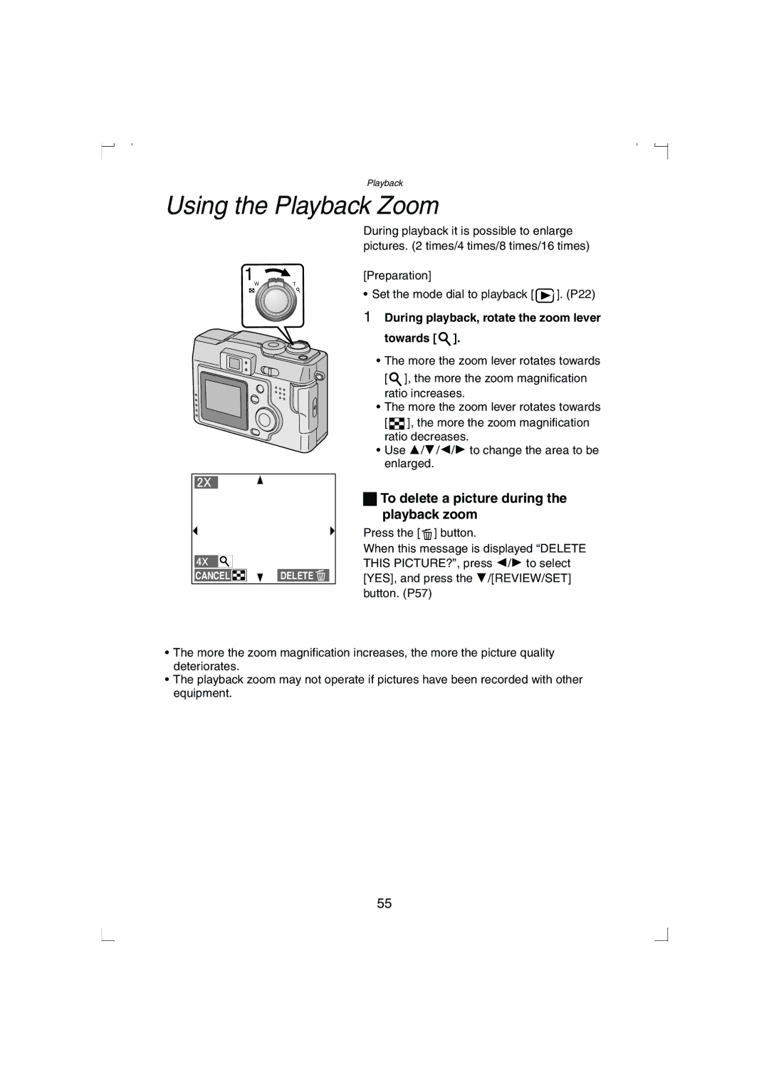 Panasonic DMC-LC33PP operating instructions Using the Playback Zoom, To delete a picture during the playback zoom 